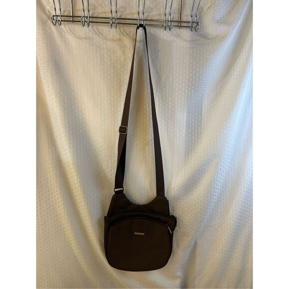 Travelon criss cross RDIF brown with animal print lined 10x12”multi compartment - Picture 3 of 11